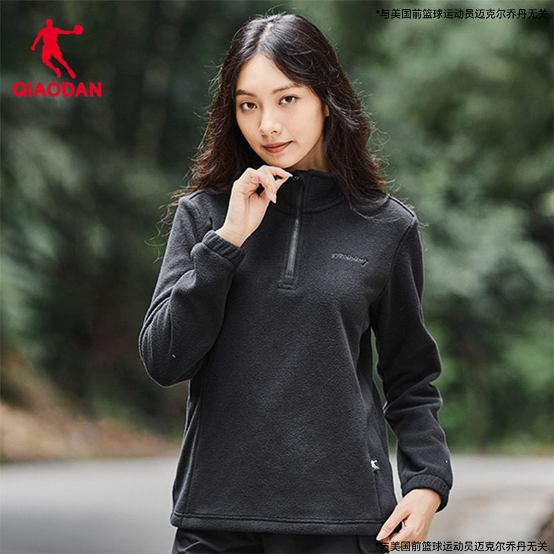 乔丹摇粒绒卫衣女2026夏季立领情侣保暖女士加绒内搭上衣男长袖