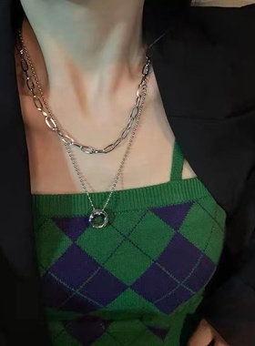 钛钢不掉色双层毛衣链