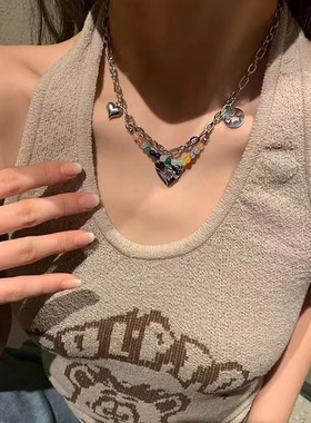 甜辣风爱心金属拼接项链