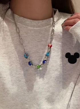 彩色钛钢设计感卫衣项链