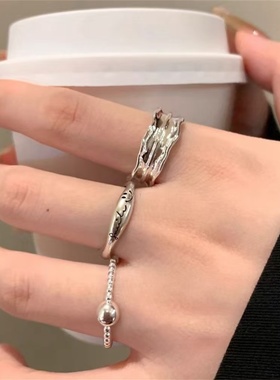 时尚小众设计笑脸花边纯银戒指2024年新款潮简约个性食指戒手饰潮