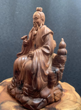 龙虎山天然雷击枣木雕刻药王孙思邈神像摆件实木家居客厅店铺摆设