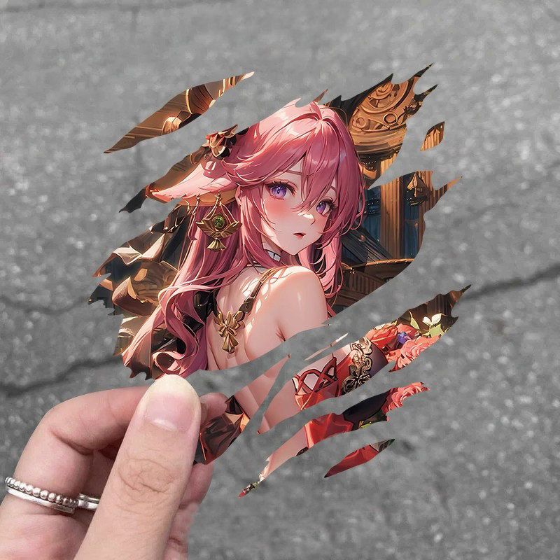 动漫游戏人物原神二次元撕裂车贴电动车汽车玻璃遮挡划痕装饰贴画