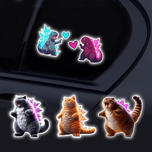 新款大橘搞笑哥斯拉萌喵反光车贴汽车电动车头盔行李箱贴纸高级感