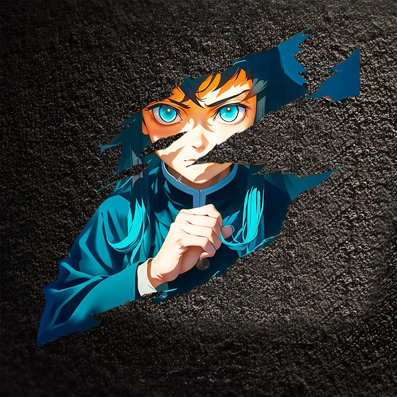 二次元动漫鬼灭之刃时透无一郎撕裂汽车贴纸划痕遮盖电动车装饰贴