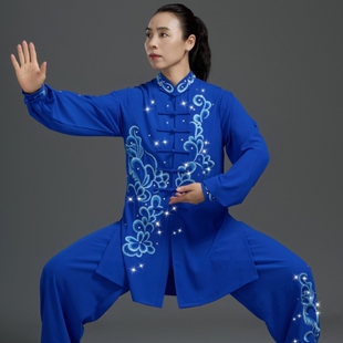 鸿然新款太极服武术练功晨练比赛表演气功八段锦春秋男女五禽戏蓝