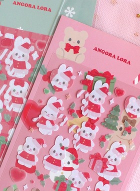 韩国angora lora圣诞节主题兔子气泡框咕卡贴纸ins追星diy装饰贴