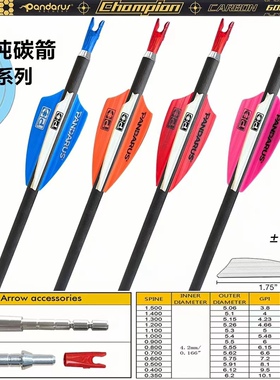 潘神PANDARUS冠军系列4.2内径千1直度纯碳箭反曲竞技射准比赛碳箭