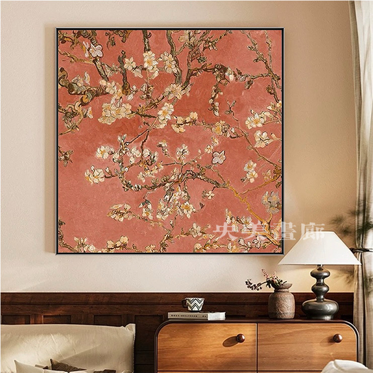 美式复古手绘油画花卉现代简约客厅书房卧室电表箱装饰挂画中古风图片