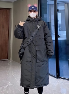 棉服女大码宽松韩版工装新款棉衣胖MM连帽bf过膝中长款休闲冬外套