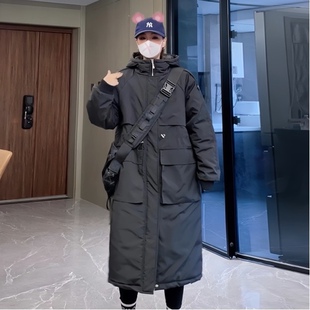 棉服女大码宽松韩版工装新款棉衣胖MM连帽bf过膝中长款休闲冬外套