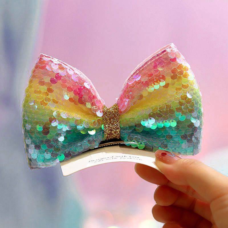 韩国人鱼姬亮片立体蝴蝶结儿童发夹小女孩顶夹气质表演宝宝头饰