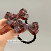 手工秋冬美拉德布艺格纹蝴蝶结宝宝发圈高弹力加粗儿童扎辫子皮筋