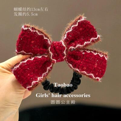 新年女童蝴蝶结头饰红色发夹发圈儿童发卡小女孩头花发饰宝宝头绳