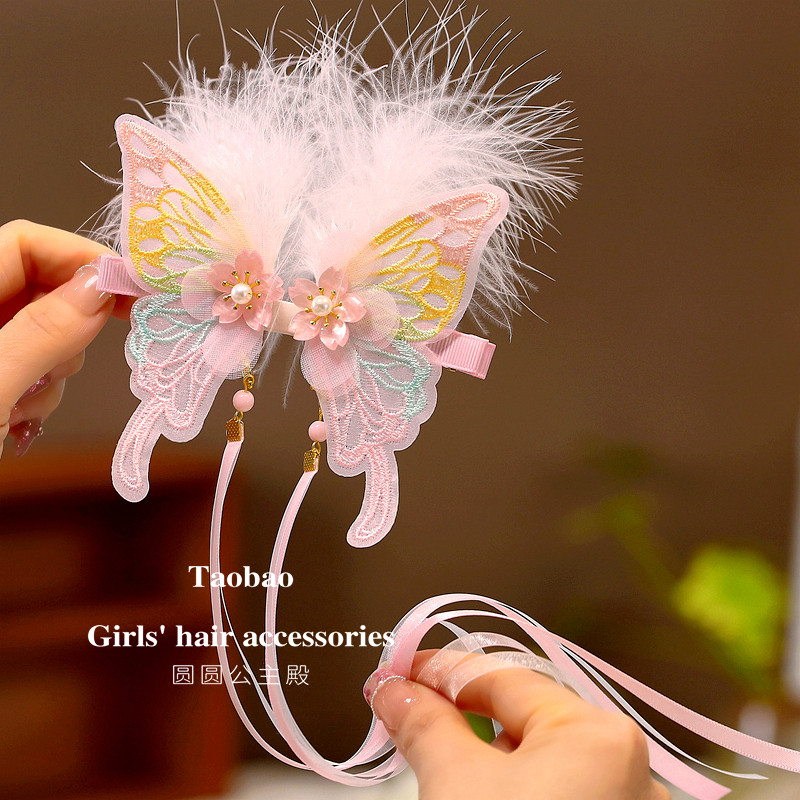 原创超仙刺绣大蝴蝶羽毛飘带儿童发夹中式古风宝宝侧边夹汉服头饰,童装/婴儿装/亲子装,发饰,淘宝优惠券,粉丝福利购,淘宝优惠卷