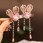 汉服发饰串珠珍珠兔子耳朵国风新中式 儿童发夹宝宝古风流苏头饰