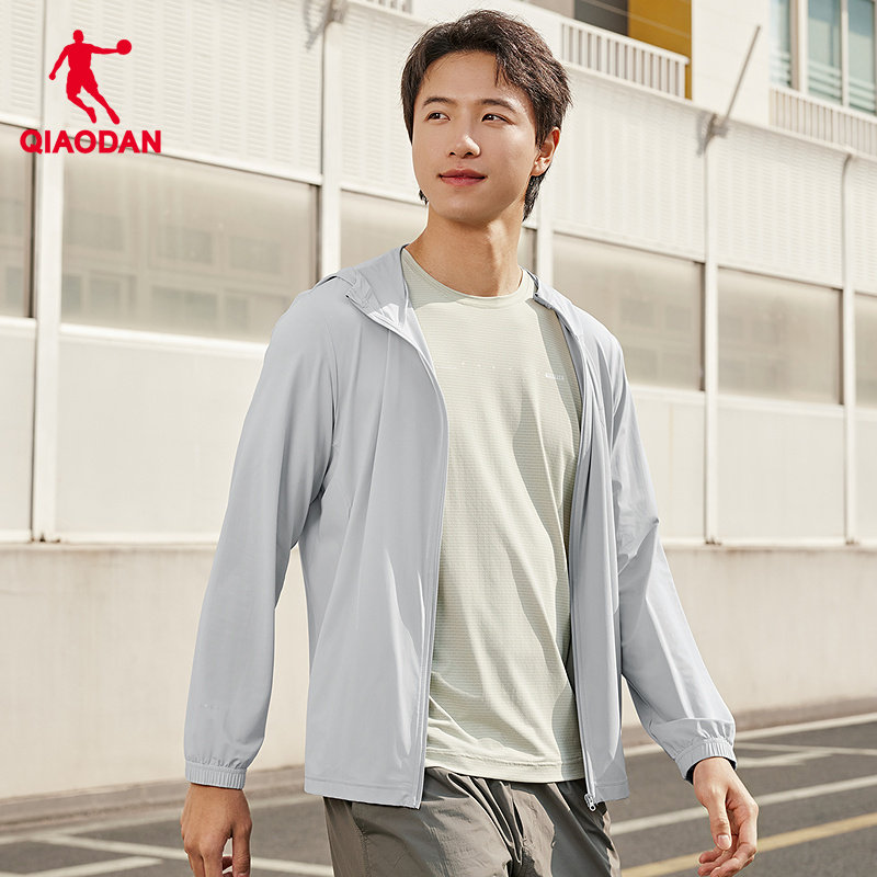 乔丹运动服男款夏季新款防晒衣薄款外套冰感皮肤衣透气连帽夹克衫