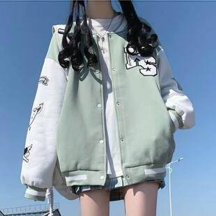 棒球服外套少女春秋装大童撞色拼接刺绣卫衣初中高中学生夹克开衫