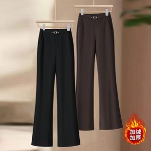 松紧腰加绒加厚微喇休闲裤女2025秋冬季新款修身显瘦弹力喇叭裤子