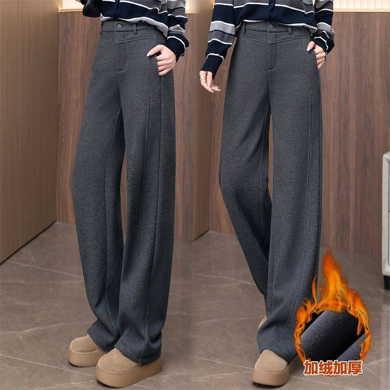 羊毛窄版阔腿休闲裤女秋冬2025新款显瘦加绒加厚毛呢直筒香蕉裤子,女装/女士精品,休闲裤,淘宝优惠券,粉丝福利购,淘宝优惠卷