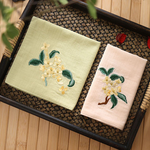 刺绣女士全棉双层柔软手绢中国风特色礼物吸汗随身古风小方巾桂花