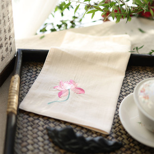 手绢方巾刺绣手帕女士男士礼物随身吸汗绣花纯棉双层国风禅意礼品
