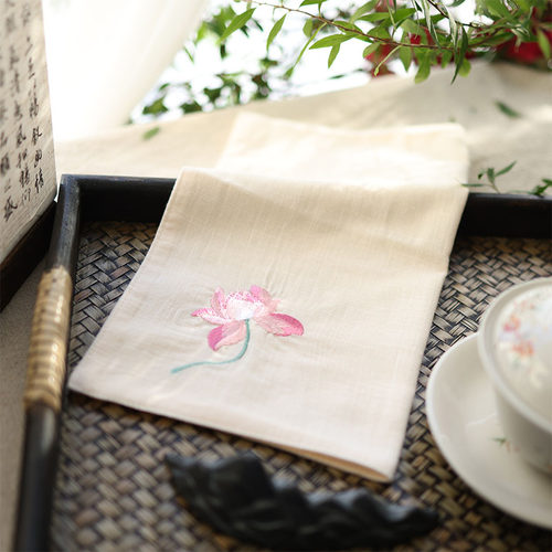 刺绣手帕禅意莲花纯棉双层