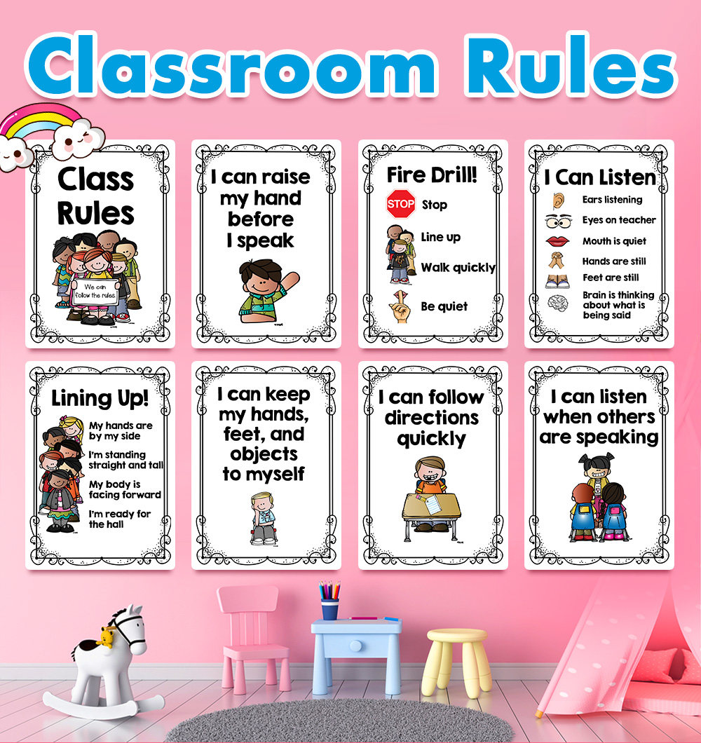 英语教室规则纪律秩序20条幼儿园儿童布置海报贴画早教启蒙卡片