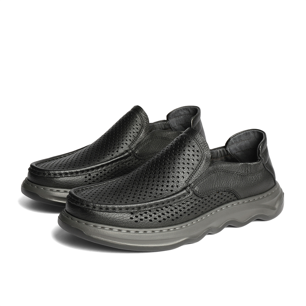 森达休闲皮鞋男2025夏新商场同款打孔透气舒适皮鞋1WS02BM5