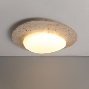 奶油风吸顶灯日式 侘寂风复古餐厅书房卧室房间主灯黄洞石主卧灯具