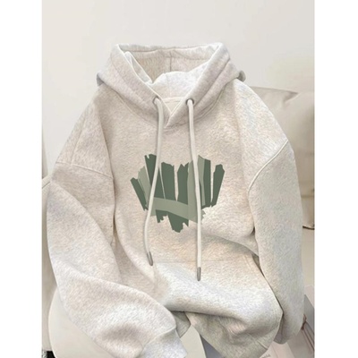 爆款韩系灰色连帽加绒