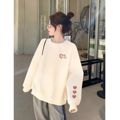 杏色圆领卫衣女秋冬季2025新款