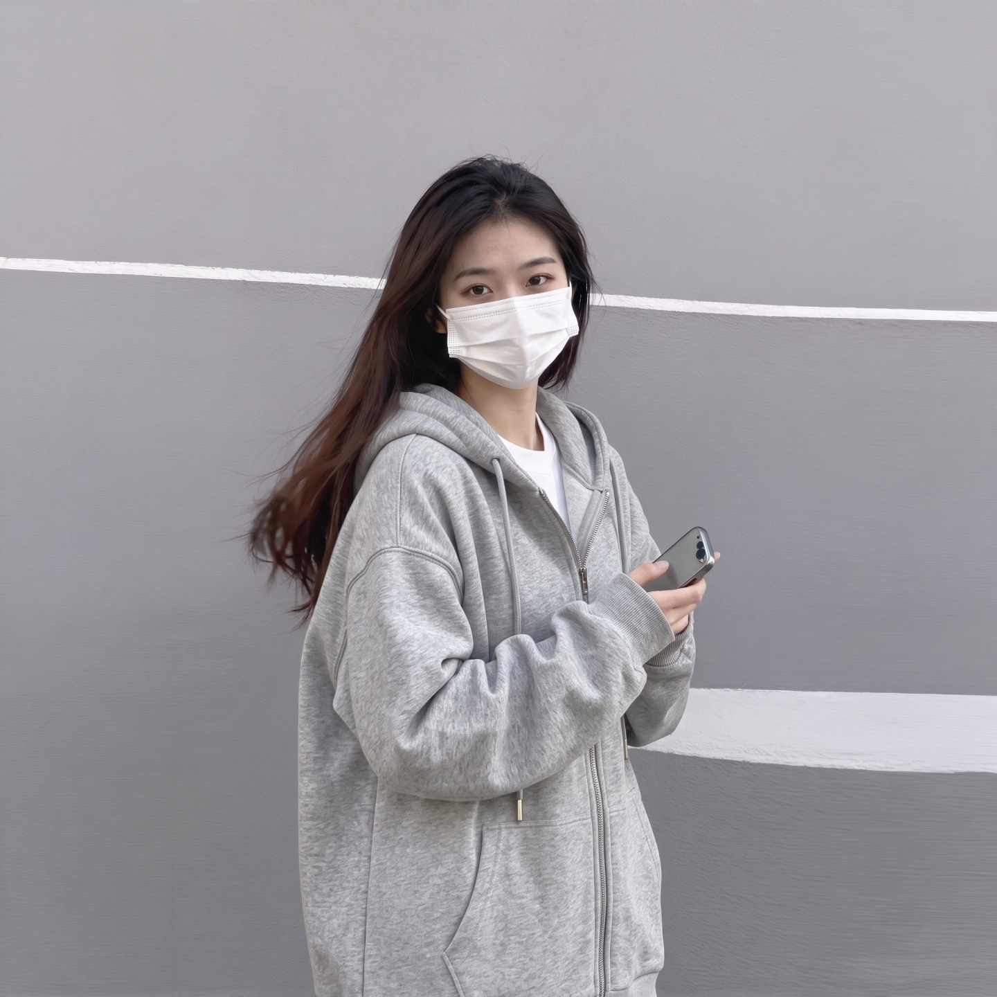 秋季宽松灰色拉链卫衣外套女2026新款韩系开衫设计感连帽穿搭上衣
