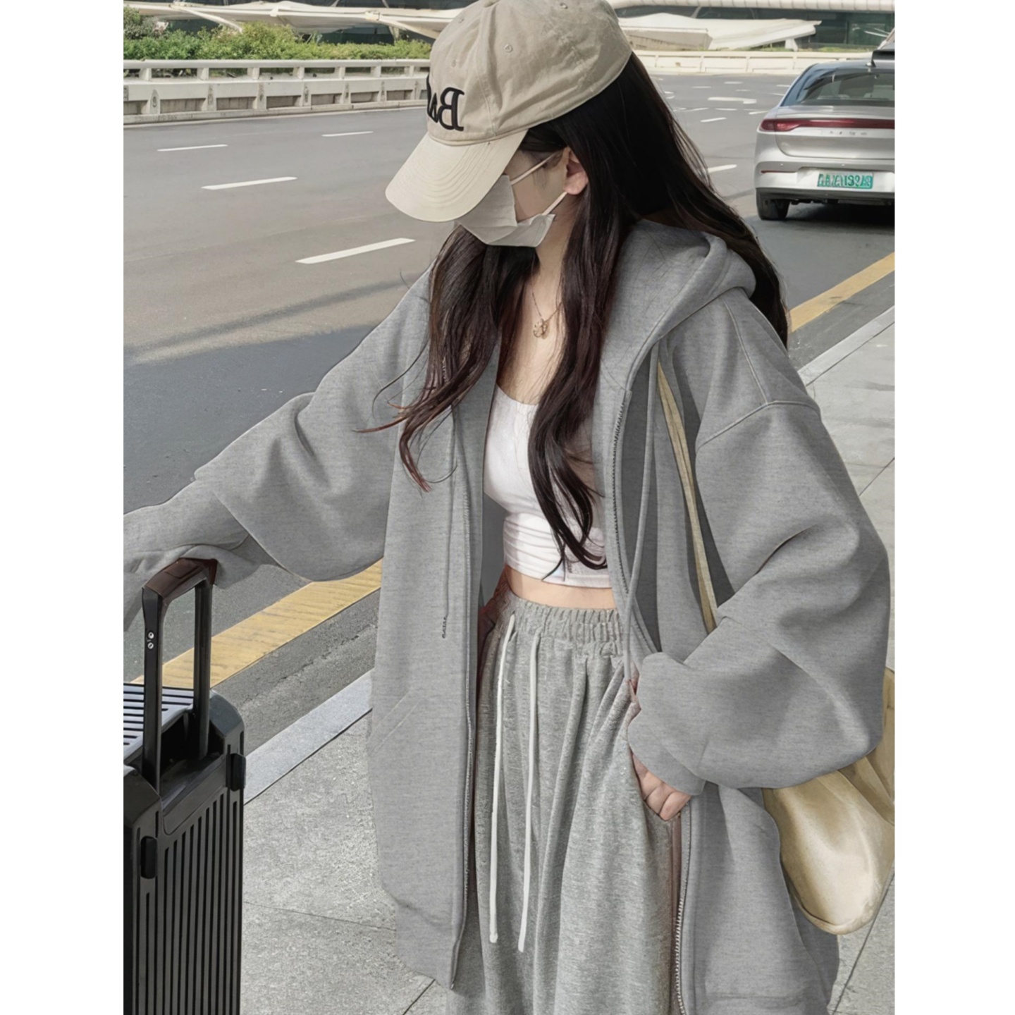 灰色连帽卫衣外套女春秋新款