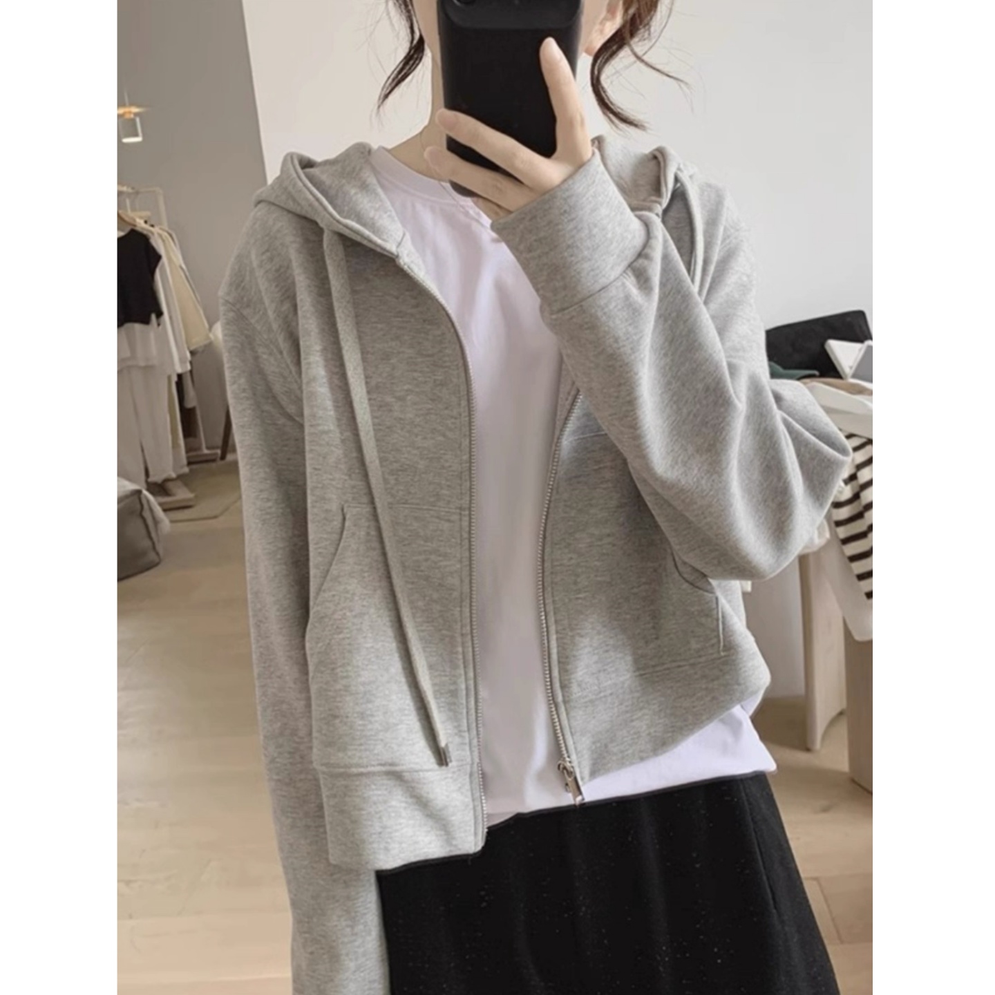 韩版灰色拉链开衫卫衣女上衣