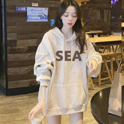 加绒加厚宽松中长款遮屁股卫衣