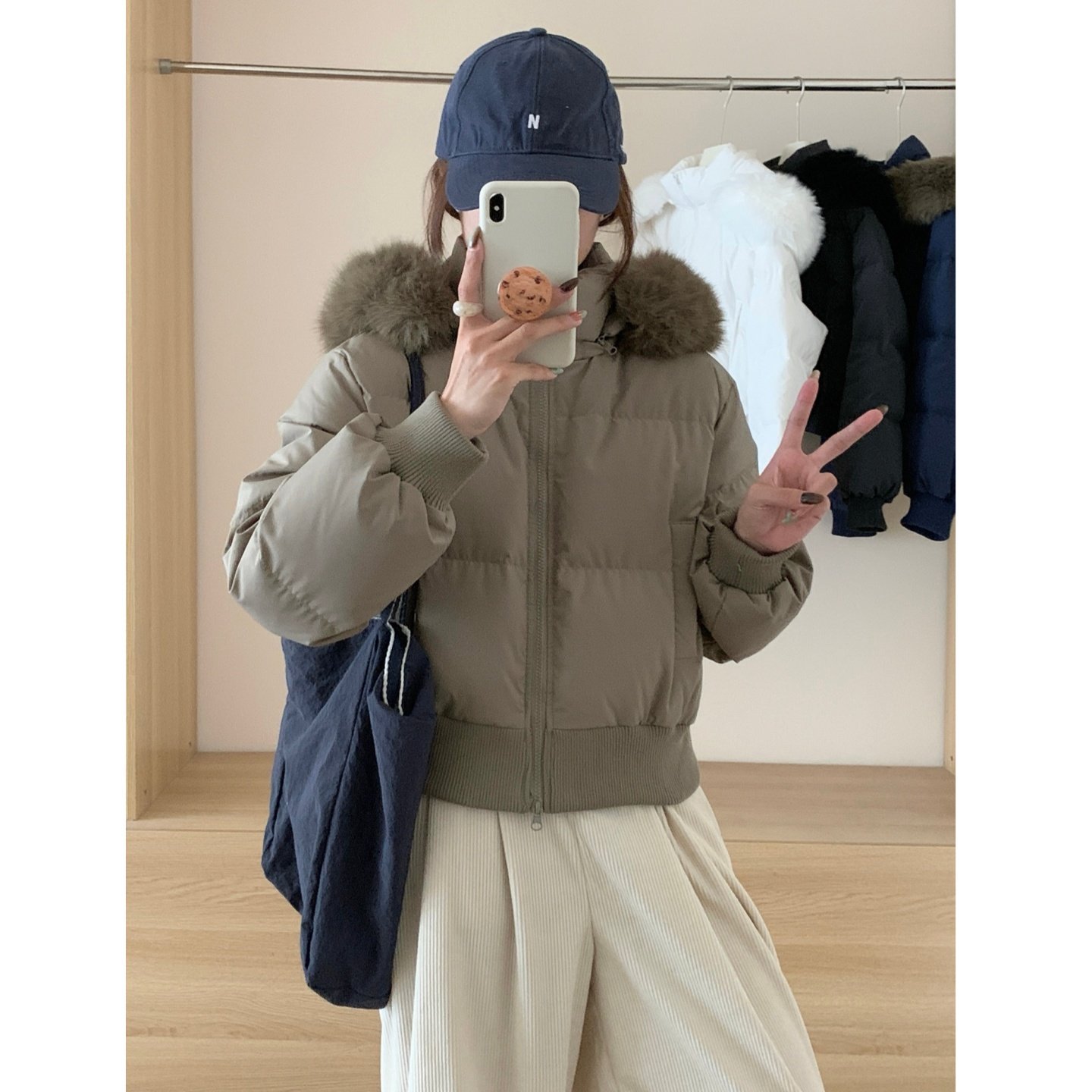 连帽韩系短款棉服女大毛领收腰加厚外套小个子高级感冬季保暖棉衣