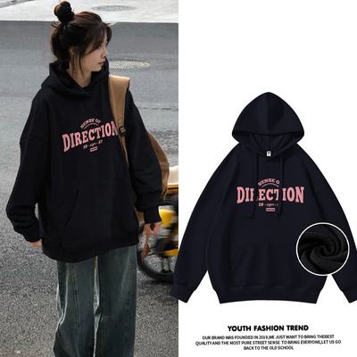 黑色新款加绒连帽卫衣大码宽松衣