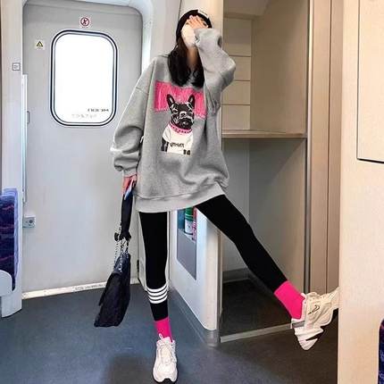 灰色加绒加厚卫衣女秋冬小个子宽松中长款设计感遮屁股上衣服大版