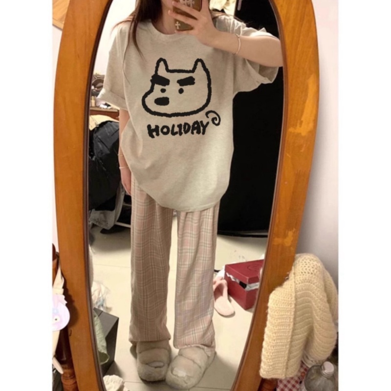 纯棉印花卡通狗狗短袖t恤2025年新款夏季宽松潮牌美式百搭半袖衣