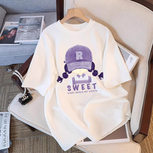 宽松短袖t恤女夏季2025新款纯棉白色半袖设计感胖MM初中学生上衣