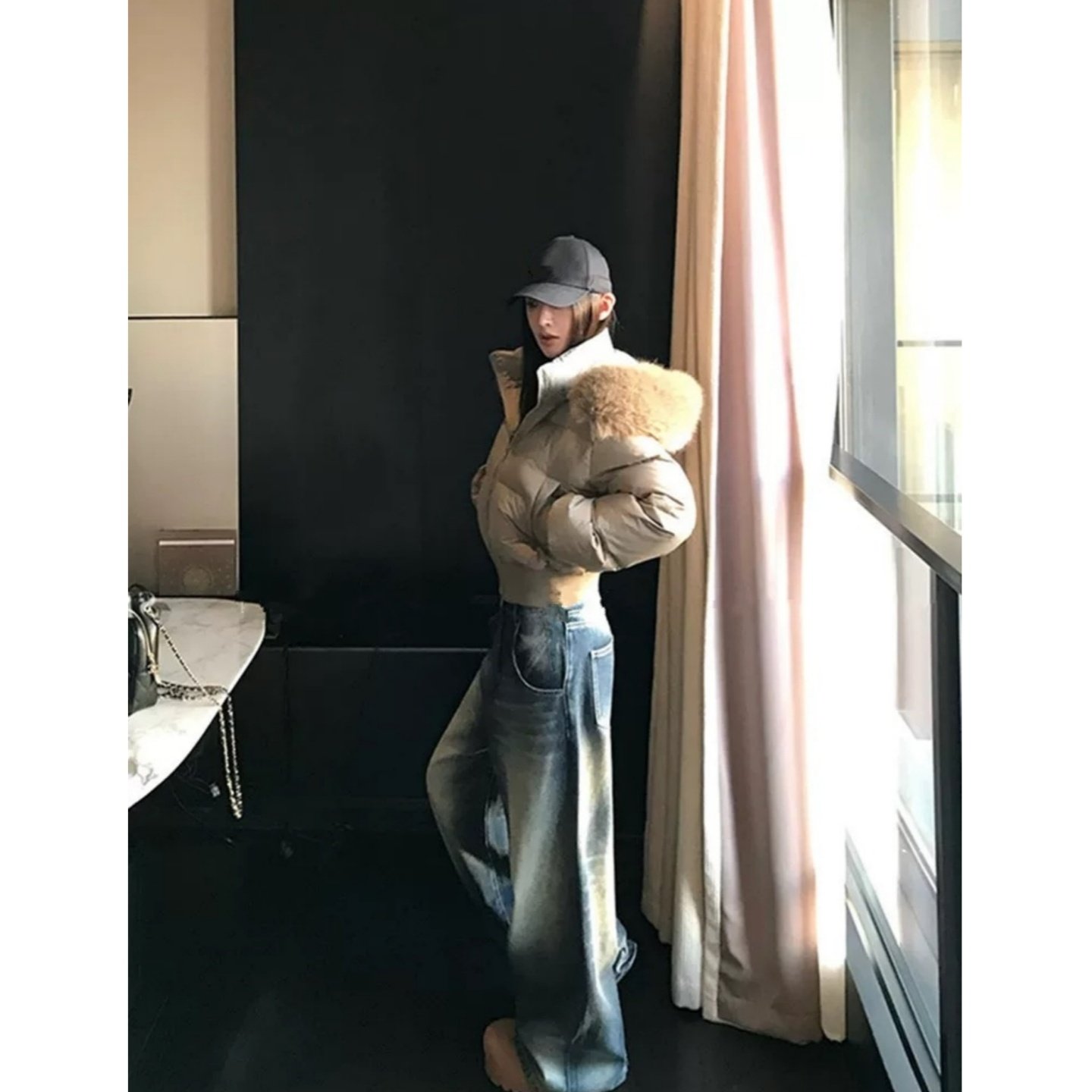 2026短款连帽冬季时尚棉服女收腰大毛领小个子加厚保暖外套棉衣潮