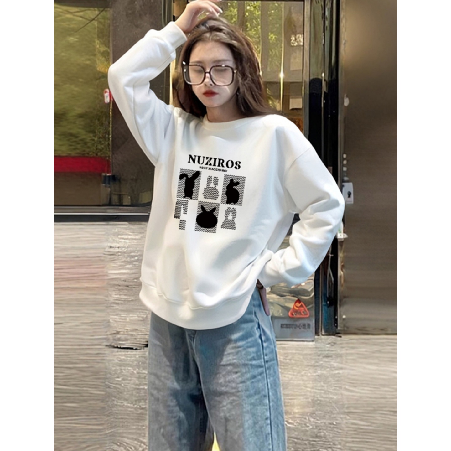 圆领韩版无帽卫衣女秋冬季