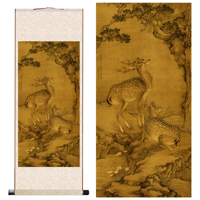 清沈铨受天百禄图卷轴画国画