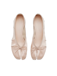 2026年春新款MM6芭蕾舞单鞋女 中跟褶皱缎面tabi分趾鞋蝴蝶结法式