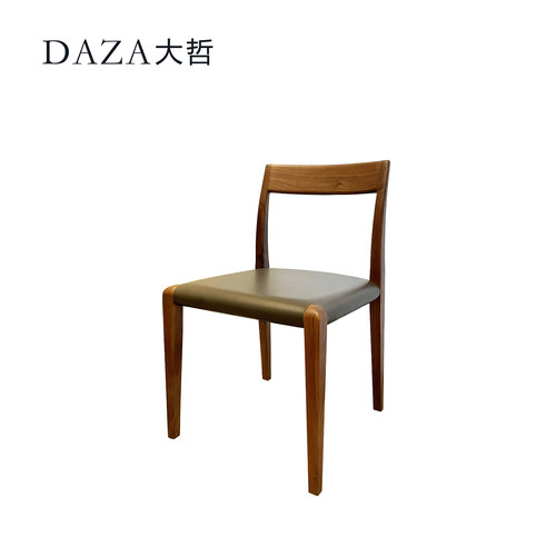 大哲家居胡桃实木超纤皮硬皮餐椅