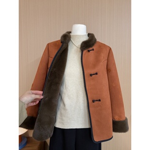 保暖外套气质冬装 女中老年妈妈装 风毛领皮草开衫 新中式