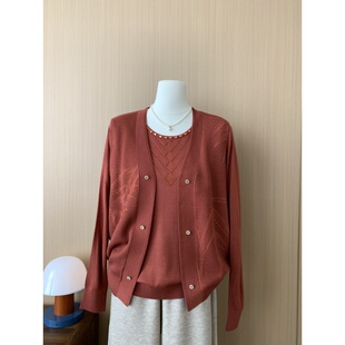 气质妈妈装 春秋薄款 上衣外套 两件套中老年女装 淑女风针织开衫