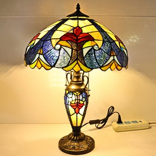 欧美风古典客厅大气台灯高级感酒店别墅彩色玻璃卧室氛围子母灯具