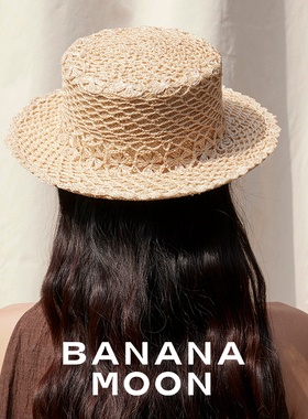 bananamoon奢品假两顶_经典boater手工草帽JIN口蕉麻+宝草平沿帽